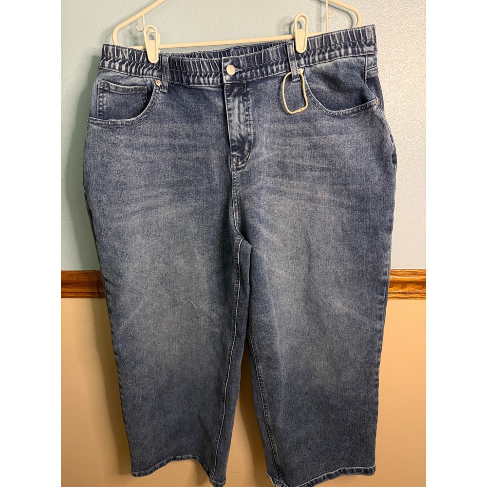 Flamingals Blue Elastic Waist Wide Leg Cropped Jeans 4XL 271933 HB